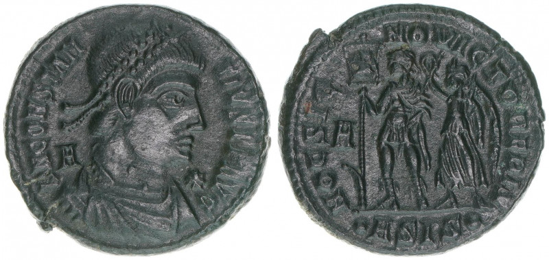 Constantius II. 337-361
Römisches Reich - Kaiserzeit. Follis. HOC SIGNO VICTOR E...
