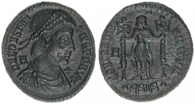 Constantius II. 337-361
Römisches Reich - Kaiserzeit. Follis. CONCORDIA MILITVM
...