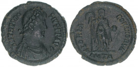 Theodosius I. 379-395
Römisches Reich - Kaiserzeit. Bronzemünze. GLORIA ROMANORVM
4,58g
Kampmann 160.24
ss+