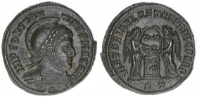 Constantinus I. 307-337
Römisches Reich - Kaiserzeit. Follis. VICTORIAE LAETAE PRINC PERP
Ticinum
2,70g
RIC 90
vz