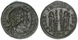 Constantinus I. 307-337
Römisches Reich - Kaiserzeit. Follis. GLORIA EXERCITVS
Trier
2,75g
RIC 537
vz