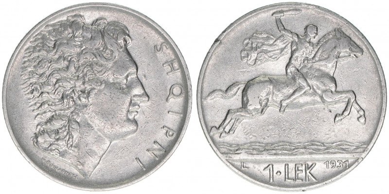 Zogu I.
Königreich Albanien 1928-1947. 1 Lek, 1931 L. 7,98g
Schön 5
ss+