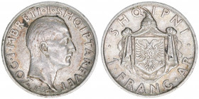 Zogu I.
Königreich Albanien 1928-1947. 1 Frang, 1935 R. 4,99g
Schön 16
ss/vz