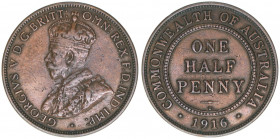 Georg V. 1910-1936
Australien. 1/2 Penny, 1916. 5,66g
Schön 13
ss+