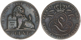 Leopold I.1831-1865
Belgien. 5 Cent, 1834. 10,28g
Kahnt/Schön 3
ss