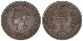 Victoria
Ceylon. 1/2 Cent, 1870. 2,34g
Kahnt/Schön 24
ss