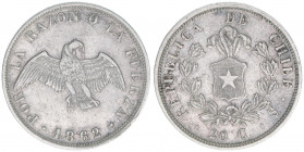 Republik
Chile. 20 Centavos, 1862. 4,54g
Kahnt/Schön 66
ss+