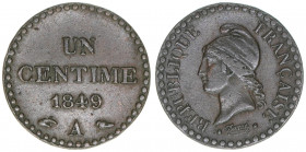 2. französische Republik 1848-1852
Frankreich. Un Centime, 1849 A. 1,96g
Kahnt/Schön 77
ss/vz