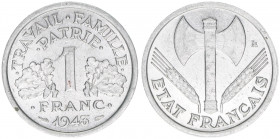 Regierung in Vichy 1940-1944
Frankreich. 1 Franc, 1943. 1,31g
Schön 213
Aluminium
vz+
