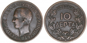 Georg I. 1863-1913
Griechenland. 10 Lepta, 1869. 10,15g
Khant/Schön 39
ss