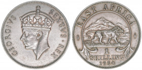 Georg VI.
Großbritannien - British East Africa. 1 Shilling, 1950. 7,66g
Schön 24
vz