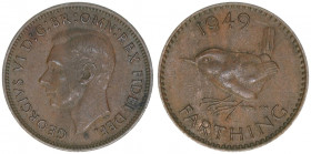 Georg VI.
Großbritannien. Farthing, 1949. Zaunkönig
2,83g
Schön 353
ss/vz