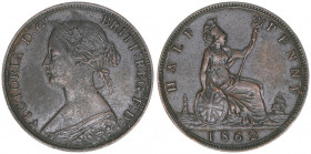 Victoria
Großbritannien. Half Penny, 1862. 5,79g
Kahnt/Schön 118
vz-