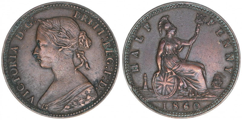 Victoria
Großbritannien. Half Penny, 1860. 5,84g
Kahnt/Schön 118
ss