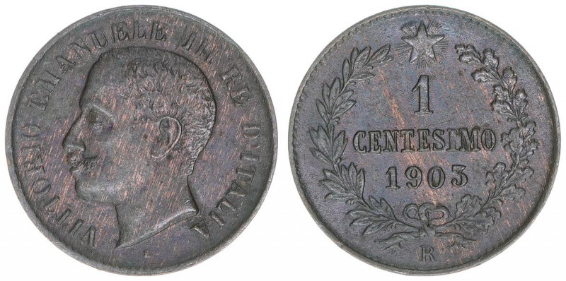 Victor Emanuel III.
Italien Königreich. 1 Centesimo, 1903. 0,99g
Schön 31
ss/vz...