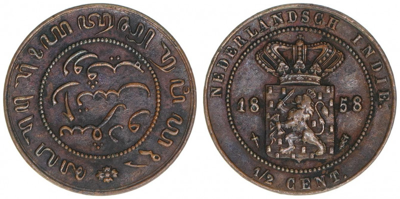 Wilhelm III. 1849-1890
Niederländisch Indien. 1/2 Cent, 1858. 2,26g
Kahnt/Schön ...