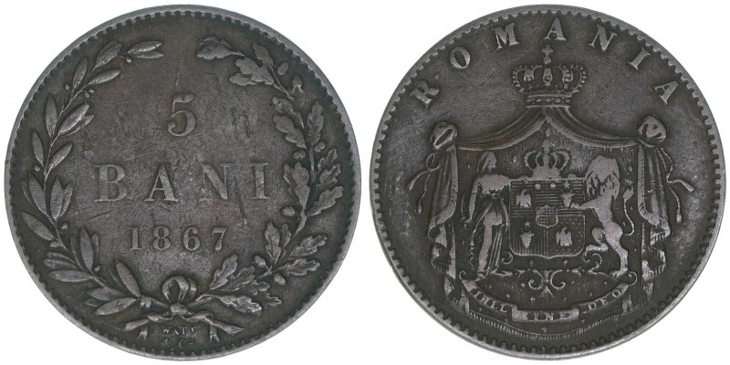 Karl I.
Rumänien. 5 Bani, 1867. 4,80g
KM#3
ss