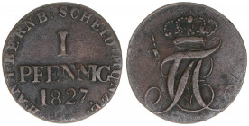 Alexius Friedrich Christian 1796-1834
Anhalt-Bernburg. CU-Pfennig, 1827. 1,50g
AKS 11
ss+