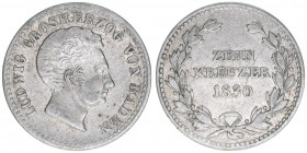 Ludwig 1818-1830
Baden Durlach. 10 Kreuzer, 1830. 2,71g
AKS 57
ss/vz