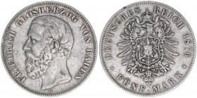 Friedrich I.
Baden. 5 Mark, 1876 G. 27,56g
J 27
ss