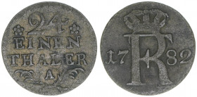 Friedrich II. 1740-1786
Brandenburg-Preussen. 1/24 Taler, 1782 A. Berlin
1,99g
Olding 140
ss
