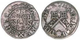 Karl XI. 1660-1697
Bremen und Verden. 1 Sechsling, 1681 IS. 0,55g
Bahrfeldt 54
ss+
