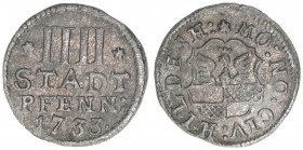 4 Pfennige, 1733
Freie Stadt Hildesheim. 0,62g. KM#251
vz