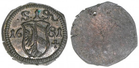 Pfennig, 1681
Nürnberg Reichsstadt. 0,45g. Kellner 335
stfr