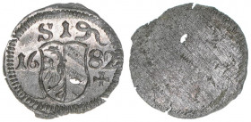 Pfennig, 1682
Nürnberg Reichsstadt. 0,26g. Kellner 335
stfr-