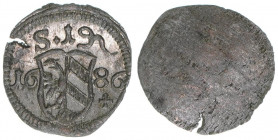 Pfennig, 1686
Nürnberg Reichsstadt. 0,33g. Kellner 335
vz/stfr
