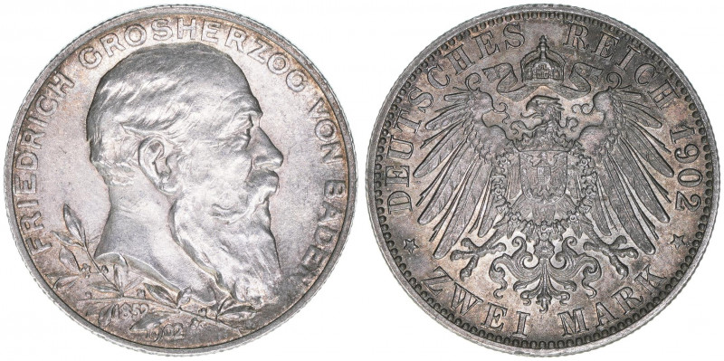 von Lauer
Baden. 2 Mark, 1902. zum Regierungsjubiläum
11,18g
AKS 157
vz