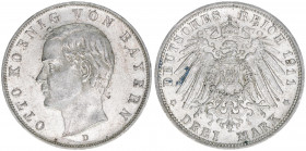 Otto 1886-1913
Bayern. 3 Mark, 1911 D. 16,68g
J 47
vz-