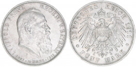 Prinzregent Luitpold 1886-1912
Bayern. 5 Mark, 1911 D. 27,83g
J 50
kl.Kr.
vz-