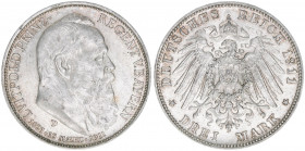 Prinzregent Luitpold 1886-1912
Bayern. 3 Mark, 1911 D. 16,72g
J 49
vz