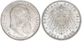 Prinzregent Luitpold 1886-1912
Bayern. 3 Mark, 1911 D. 16,68g
J 49
vz