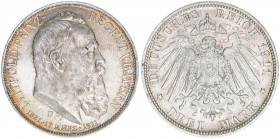 Prinzregent Luitpold 1886-1912
Bayern. 3 Mark, 1911 D. 16,70g
J 49
vz+