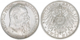 Prinzregent Luitpold 1886-1912
Bayern. 2 Mark, 1911 D. 11,09g
J 48
ss/vz