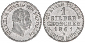Wilhelm I. 1861-1888
Preussen. Silbergroschen, 1861 A. 2,14g
AKS 103
vz
