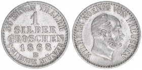 Wilhelm I. 1861-1888
Preussen. Silbergroschen, 1868 B. 2,21g
AKS 103
ss/vz