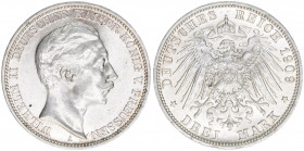 Wilhelm II. 1888-1918
Preussen. 3 Mark, 1909 A. 16,69g
AKS 131
vz