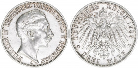 Wilhelm II. 1888-1918
Preussen. 3 Mark, 1909 A. 16,72g
AKS 131
ss/vz