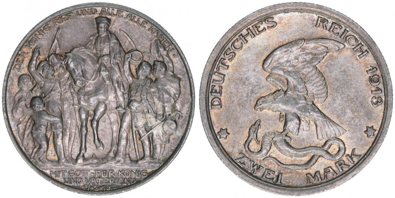 Wilhelm II. 1888-1918
Preussen. 2 Mark, 1913 A. anlässlich der Jahrhundertfeier ...