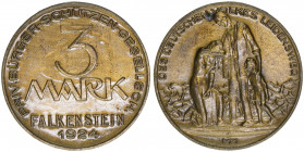 Priv.Bürger Schützenverein Falkenstein
Sachsen. 3 Mark, 1924. Messing
10,06g
Menzel 7202.2
zaponiert
vz
