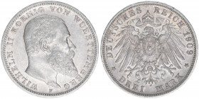 Wilhelm II. 1891-1918
Württemberg. 3 Mark, 1909 F. 16,64g
AKS 144
ss/vz