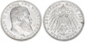 Wilhelm II. 1891-1918
Württemberg. 3 Mark, 1910 F. 16,65g
AKS 144
ss/vz