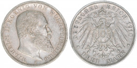 Wilhelm II. 1891-1918
Württemberg. 3 Mark, 1910 F. 16,64g
AKS 144
vz-