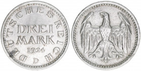 Deutsches Reich 1919-1945
3 Mark, 1924 D. 15,05g
AKS 30
ss+