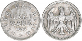 Deutsches Reich 1919-1945
3 Mark, 1925 D. 15,00g
AKS 30
ss