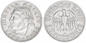 Deutsches Reich 1919-1945
2 Reichsmark, 1933 D. zum 450. Geburtstag von Martin Luther
7,94g
J 352
ss