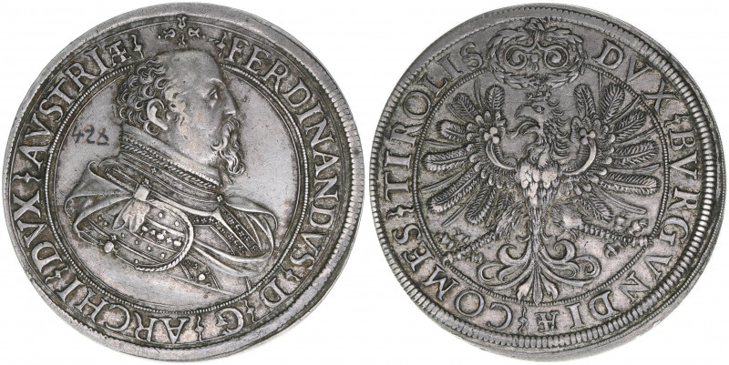 Erzherzog Ferdinand 1564-1595
Doppeltaler, ohne Jahr. Hall
57,8g
MT 319
Tuschezi...